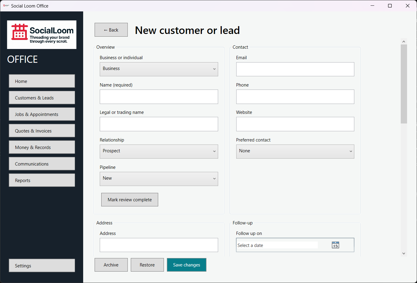 Add and maintain customers screenshot 2