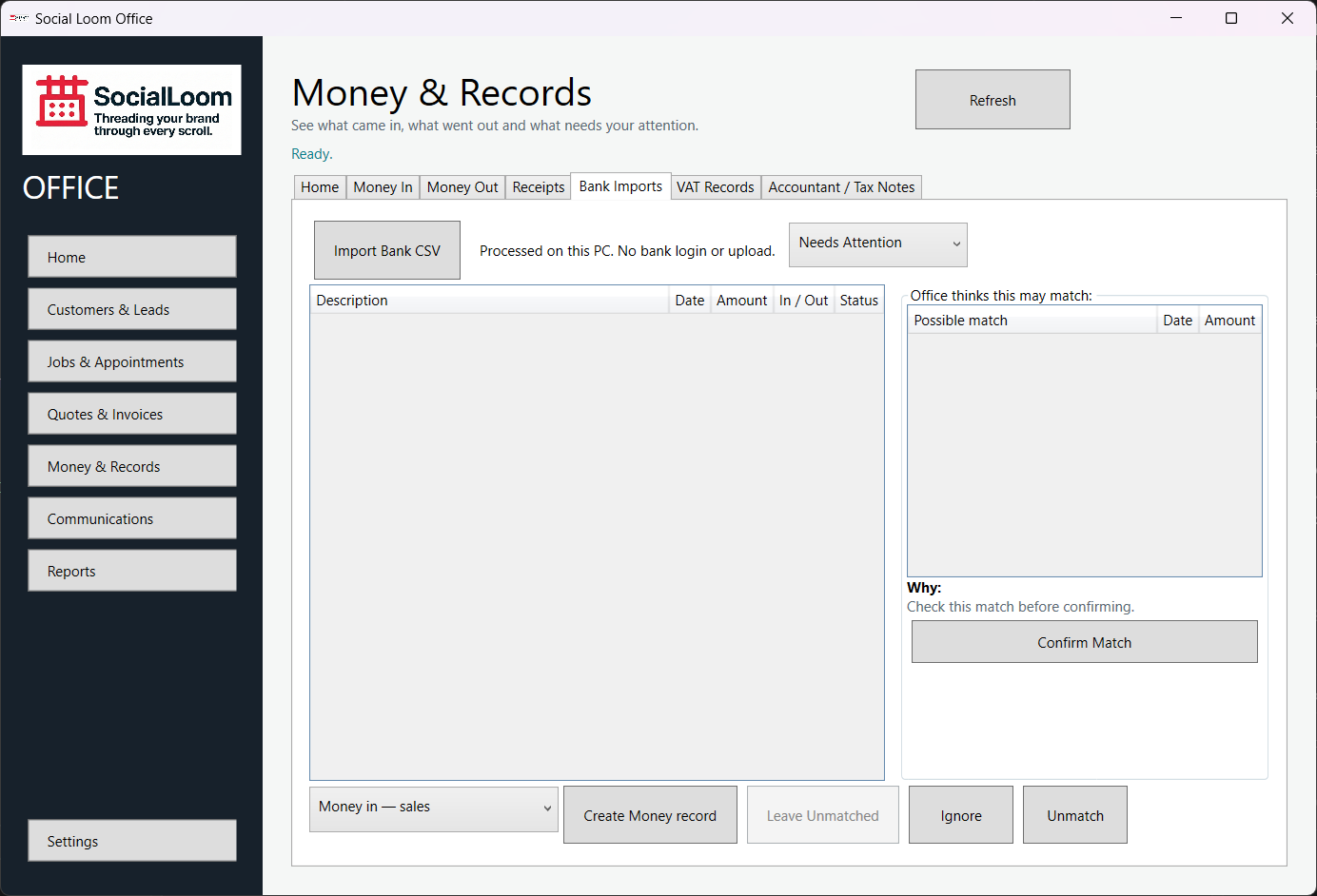 Import and match bank transactions screenshot 1