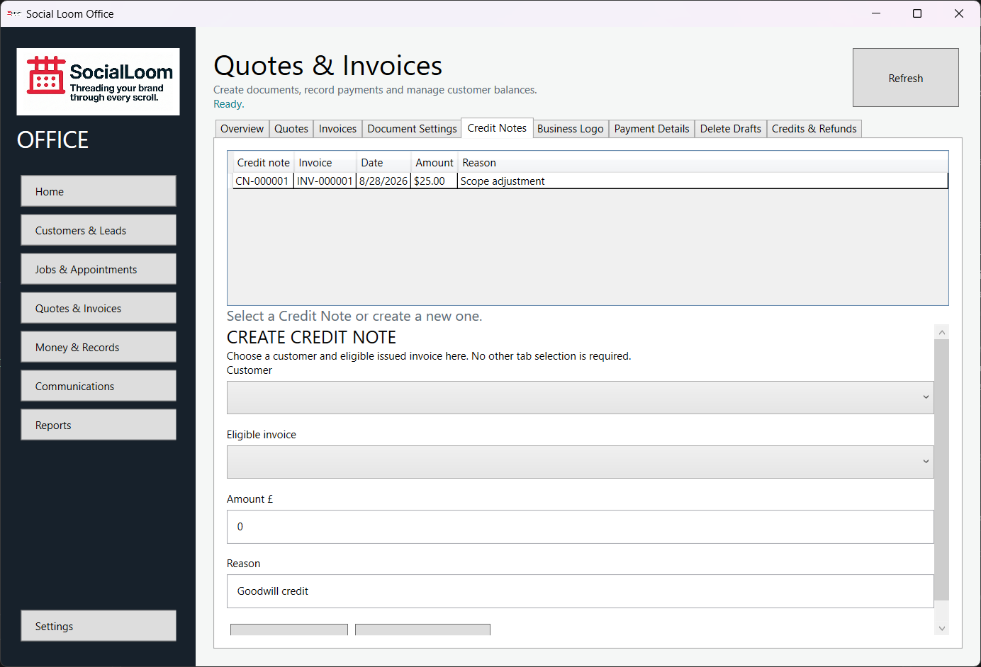 Create a Credit Note screenshot 1