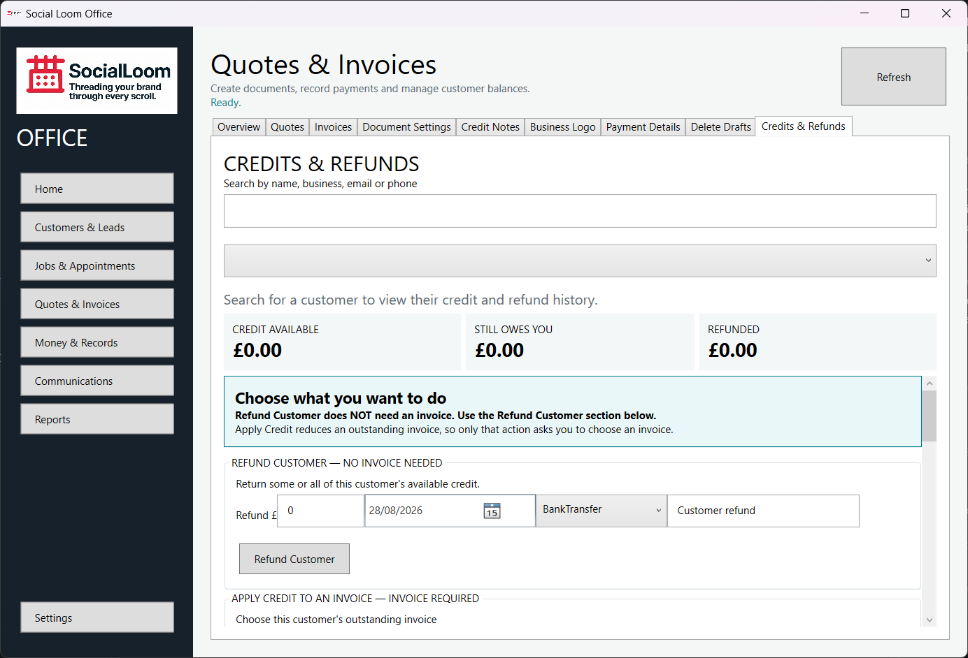 Add, apply or refund customer credit screenshot 1