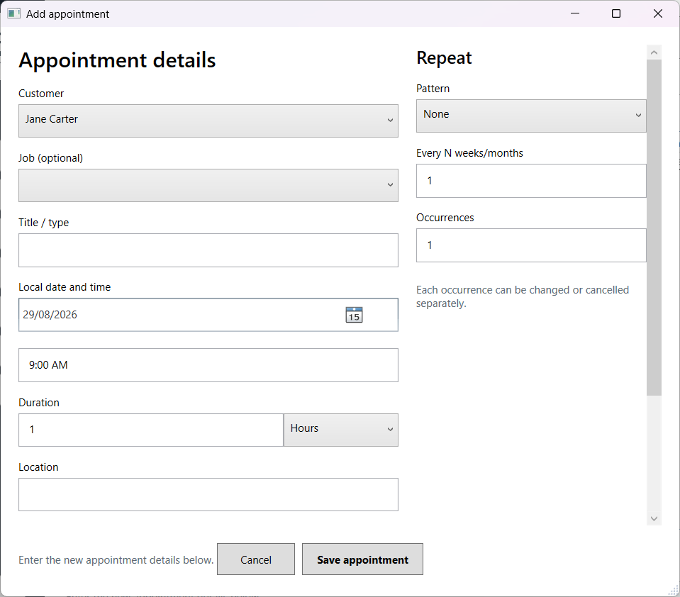 Create and manage appointments screenshot 2